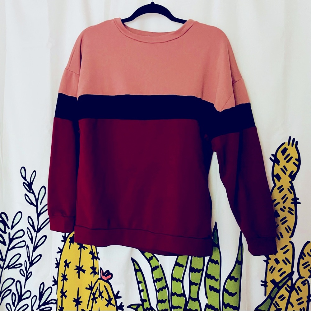 Active USA Color Block Sweatshirt Pink Burgundy Black Women’s Small